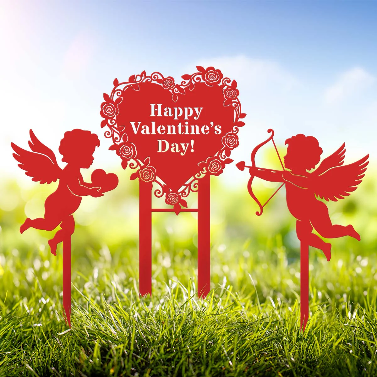 Cupids Heart Monogram Stake Set of 3