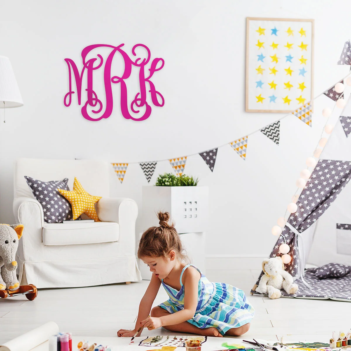 Curly Wall Monogram – Personalized 3-Letter Metal Sign - Image 3