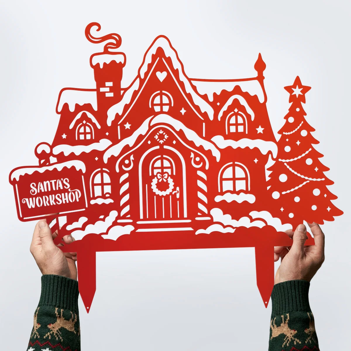 Garden Art - Santa's Workshop 3-Piece Metal Yard Stake Set | Christmas Outdoor Decor - Image 2