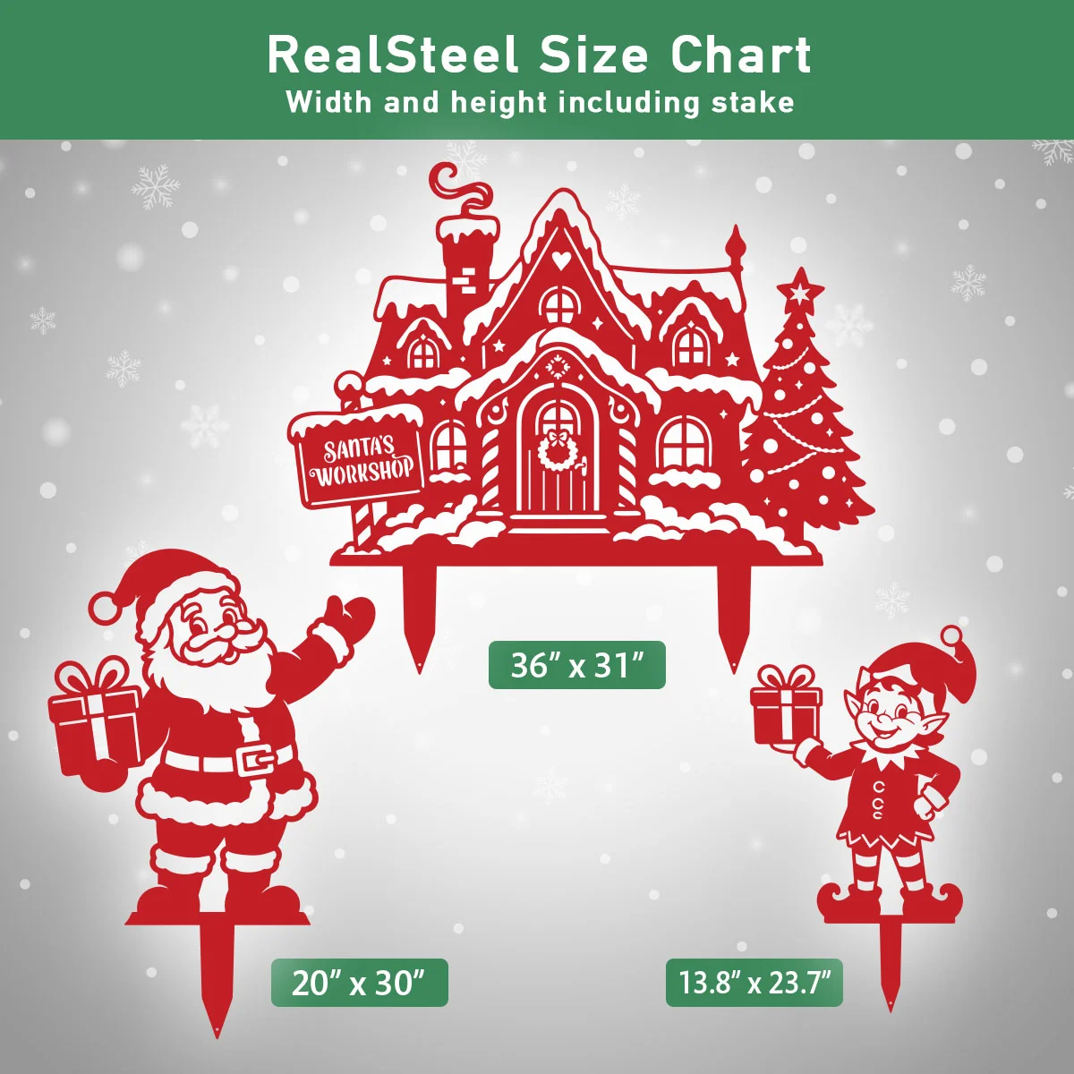 Garden Art - Santa's Workshop 3-Piece Metal Yard Stake Set | Christmas Outdoor Decor - Image 3
