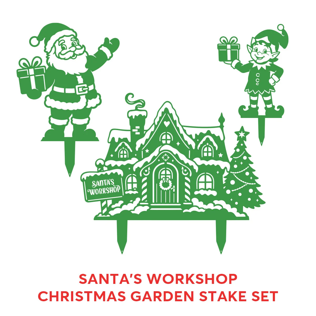 Garden Art - Santa's Workshop 3-Piece Metal Yard Stake Set | Christmas Outdoor Decor - Image 4