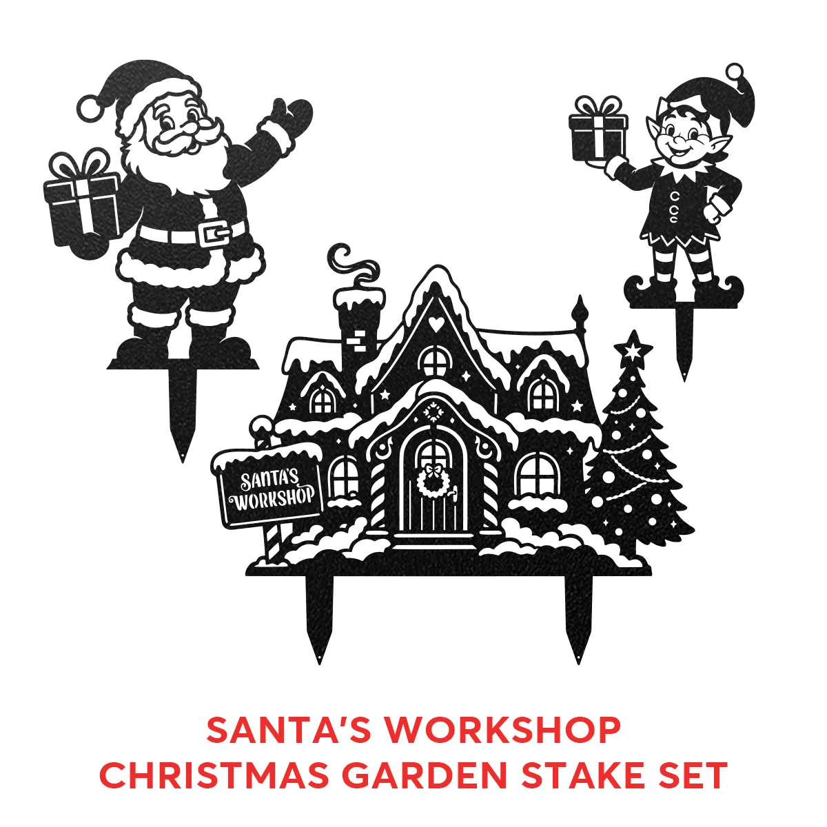 Garden Art - Santa's Workshop 3-Piece Metal Yard Stake Set | Christmas Outdoor Decor - Image 5