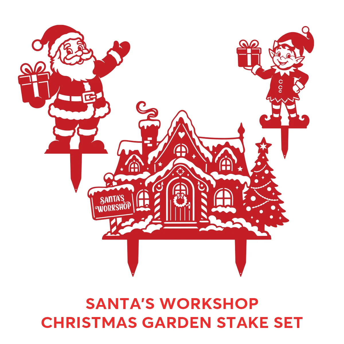 Garden Art - Santa's Workshop 3-Piece Metal Yard Stake Set | Christmas Outdoor Decor - Image 9
