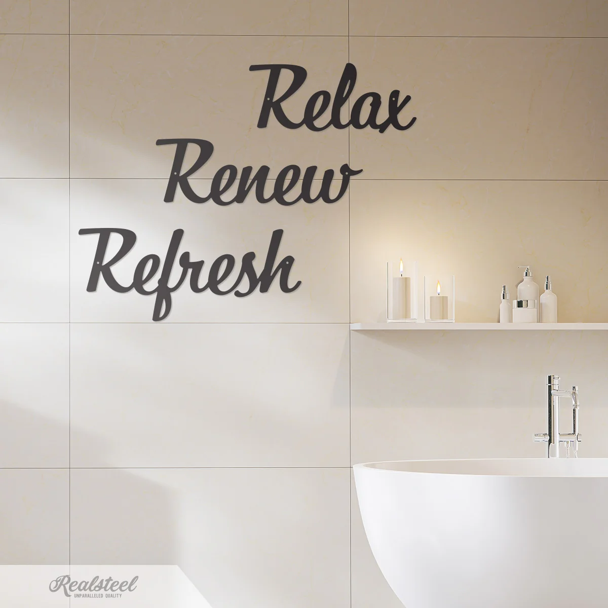 Relax Renew Refresh Metal Wall Art - Tranquil Bathroom Spa Décor - Image 2